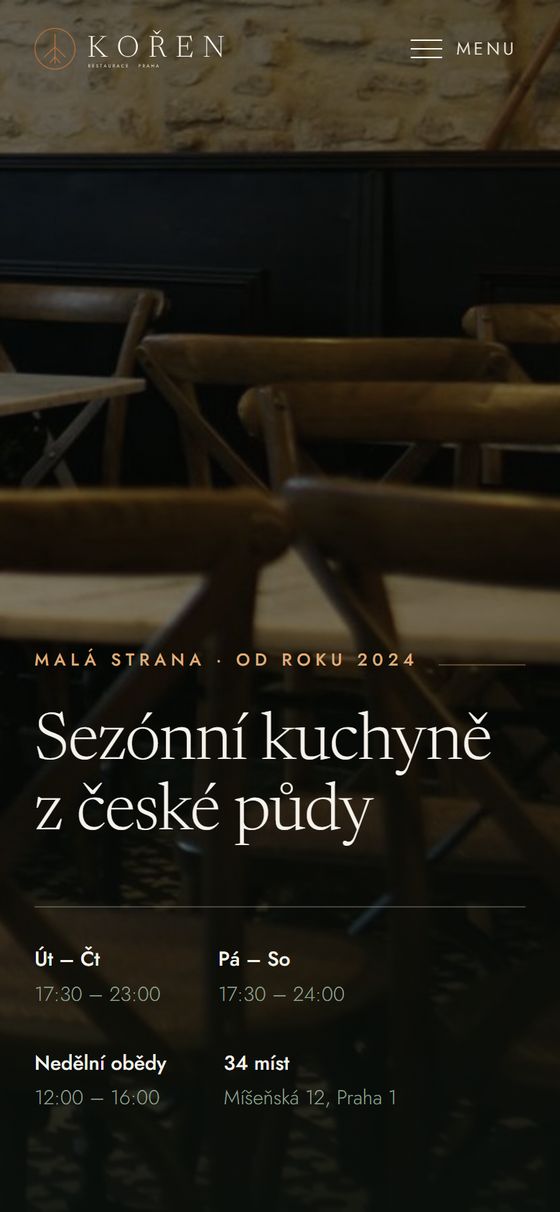 Mobilní zobrazení webu KOŘEN