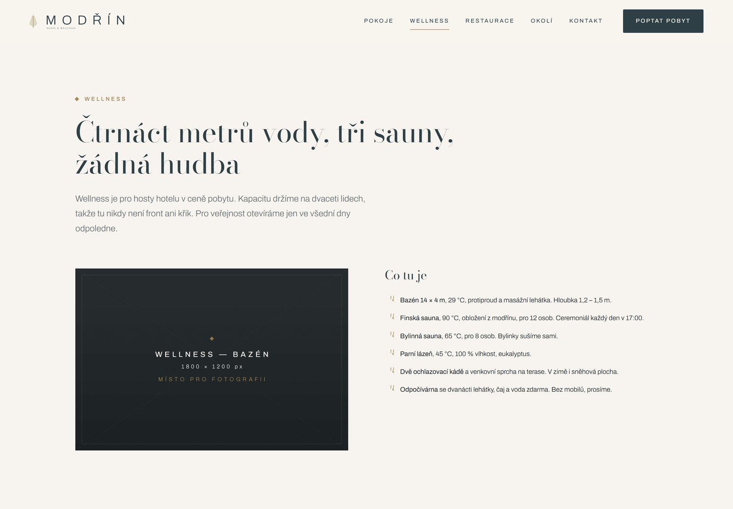 Stránka wellness na webu MODŘÍN